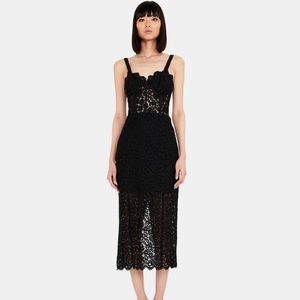BARDOT LACE CORSET MIDI DRESS IN BLACK NEW XS